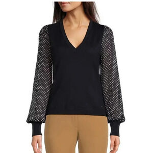 NWOT Tommy Hilfiger Navy Blue Polka Dot Long Sleeve Blouse Top Small